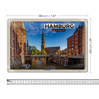 Blechschild Städte Hamburg Speicherstadt Architektur 30x20cm