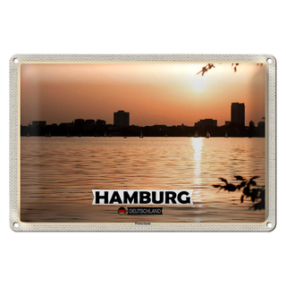 Blechschild Städte Hamburg Winterhude Sonnenuntergang 30x20cm