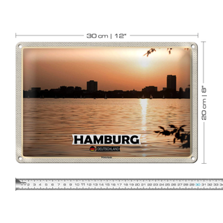 Blechschild Städte Hamburg Winterhude Sonnenuntergang 30x20cm