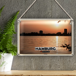 Blechschild Städte Hamburg Winterhude Sonnenuntergang 30x20cm