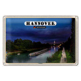 Blechschild Städte Hannover Landkanal Boote Nacht 30x20cm