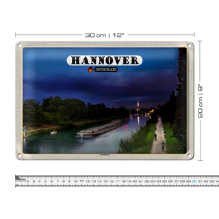 Blechschild Städte Hannover Landkanal Boote Nacht 30x20cm