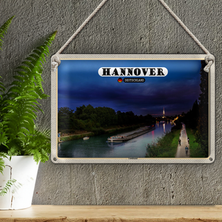 Blechschild Städte Hannover Landkanal Boote Nacht 30x20cm