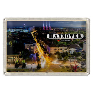 Blechschild Städte Hannover Blick auf Linden Nacht 30x20cm
