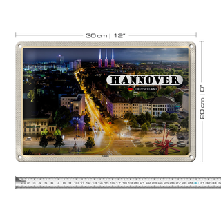 Blechschild Städte Hannover Blick auf Linden Nacht 30x20cm