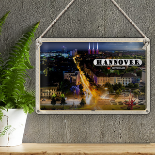 Blechschild Städte Hannover Blick auf Linden Nacht 30x20cm