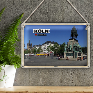 Blechschild Städte Köln Heumarkt Platz Skulptur 30x20cm