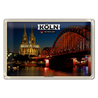Blechschild Städte Köln Hohenzollernbrücke Nacht 30x20cm