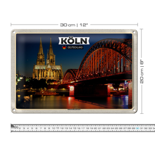 Blechschild Städte Köln Hohenzollernbrücke Nacht 30x20cm