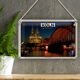 Blechschild Städte Köln Hohenzollernbrücke Nacht 30x20cm