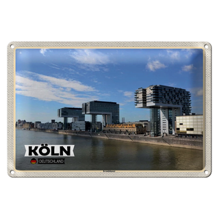 Blechschild Städte Köln Kranhäuser Rhein Fluss 30x20cm