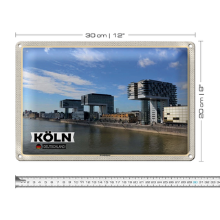 Blechschild Städte Köln Kranhäuser Rhein Fluss 30x20cm