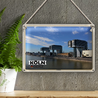 Blechschild Städte Köln Kranhäuser Rhein Fluss 30x20cm