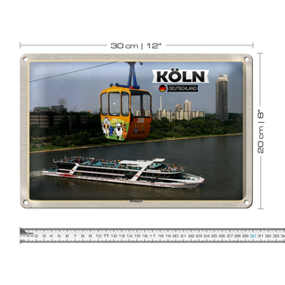 Blechschild Städte Köln Rheinpark Seilbahn Schiff 30x20cm