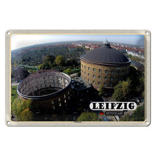 Blechschild Städte Leipzig Blick auf Panometer 30x20cm