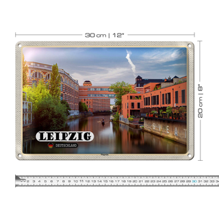 Blechschild Städte Leipzig Plagwitz Fluss Gebäude 30x20cm