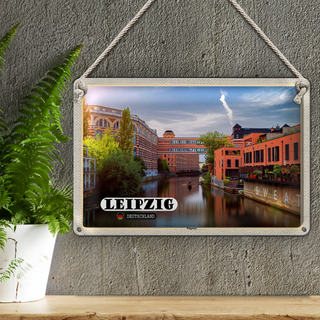 Blechschild Städte Leipzig Plagwitz Fluss Gebäude 30x20cm