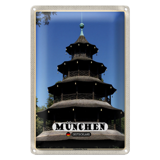 Blechschild Städte München Chinesicher Turm Baukunst 20x30cm