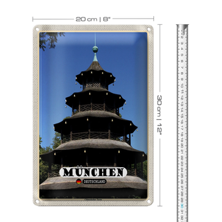 Blechschild Städte München Chinesicher Turm Baukunst 20x30cm