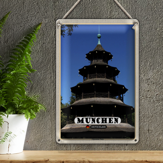 Blechschild Städte München Chinesicher Turm Baukunst 20x30cm