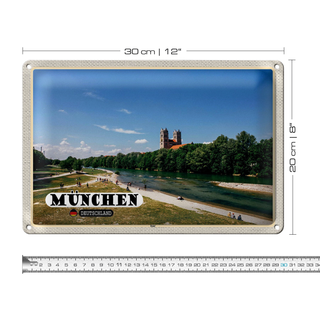 Blechschild Städte München Isar Schloss Fluss 30x20cm