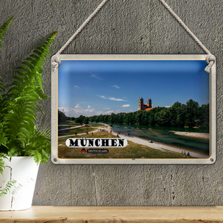 Blechschild Städte München Isar Schloss Fluss 30x20cm
