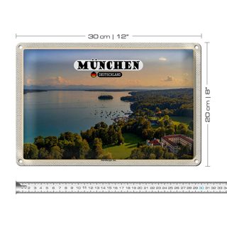 Blechschild Städte München Blick auf Starnberger See 30x20cm