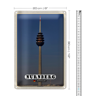 Blechschild Städte Nürnberg Fernmeldeturm Gemälde 20x30cm