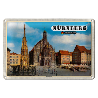 Blechschild Städte Nünberg Hauptmarkt Gemälde 30x20cm
