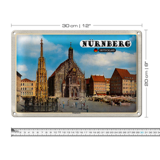 Blechschild Städte Nünberg Hauptmarkt Gemälde 30x20cm