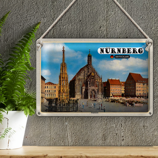Blechschild Städte Nünberg Hauptmarkt Gemälde 30x20cm