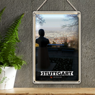 Blechschild Städte Stuttgart Santiago-de-Chie-Platz 20x30cm
