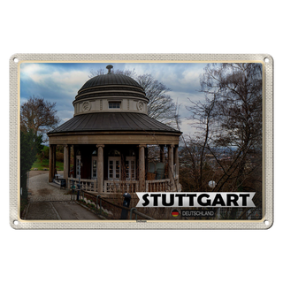 Blechschild Städte Teehaus Gebäude Stuttgart 30x20cm