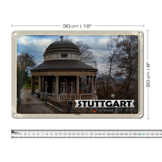Blechschild Städte Teehaus Gebäude Stuttgart 30x20cm