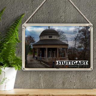 Blechschild Städte Teehaus Gebäude Stuttgart 30x20cm