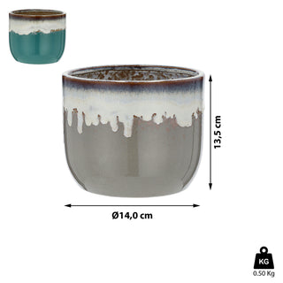 Pflanztopf Steinzeug türkis / grau Freistehend / zum Aufhängen 14x13,5cm Übertopf Blumentopf Topf Steintopf