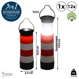 1/12x 3in1 Taschenlampe Leuchtturm Multifunktionslampe Tischlampe Hängelampe Lampe ausziehbar Zoomfunktion