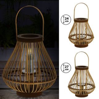 Laterne Rattan Henkel bauchig Glaseinsatz Kerzen Teelichter H:24/27cm Laterne Kerzentständer Dekoleuchte