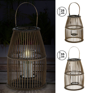 Laterne Rattan Henkel Kegelform Glaseinsatz Kerzen Teelichter H:25/35cm Laterne Kerzentständer Dekoleuchte