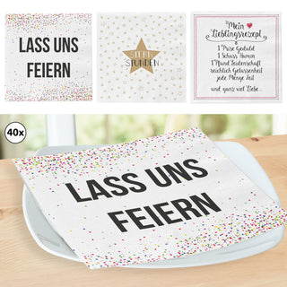 Servietten 40er Pack "Lieblingsrezept / Sternstunden / Lass uns Feiern" Papierserviette stoffähnlich Tuch Partyzubehör