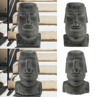 Moai Kopf "Design1/Design2" Steinkopf Gartenfigur H:43/45cm Magnesia Büste Skulptur Dekofigur Steinstatue Osterinsel