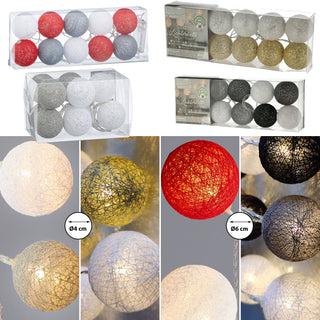 Lichterkette Cottonball 10 Kugeln Ø:4/6cm LED Farbwahl L165cm warmweiß batteriebetrieben Leuchtbälle Leuchtkugeln Girlande