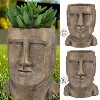 Pflanztopf Moai Kopf gold H:17/21cm Terracotta Büste Skulptur Dekofigur Steinstatue Osterinsel Gartenfigur Steinkopf
