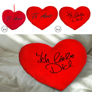 Plüschherz "Ich liebe dich" / "Ti Amo" 24cm / XXL: 60cm Herzkissen Kissen Kuschelkissen rot Plüsch Geschenk Liebe