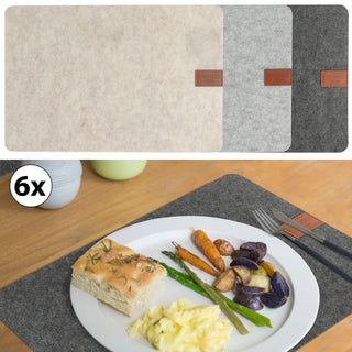 6x Tischset Filz mit Label beige/hell-/dunkelgrau 45x30cm Tischdekoration Platzdecken Filzuntersetzer Platzset runde Ecken