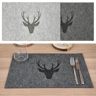 Tischset 6er Set Hirschkopf 45x30cm hell-/dunkelgrau Tischdekoration Platzdecken Filzuntersetzer Platzset