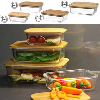 Vorratsbehälter mit Bambusdeckel 400/600/1000/1200ml Borosilikatglas Bambus Frischhaltebox Vorratsdose Vesperdose Lebensmittelbehälter