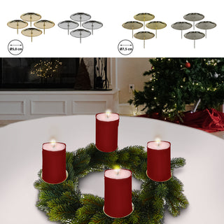 4x Adventskranz-Stecker Kerzenhalter Stecker silber/gold Ø:6cm/7,5cm Dorn Stumpenkerze Kranzstecker