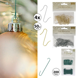 Weihnachtskugel Aufhänger gold/silber 4x50 Stück Metall Haken Kugelaufhänger Schnellaufhänger