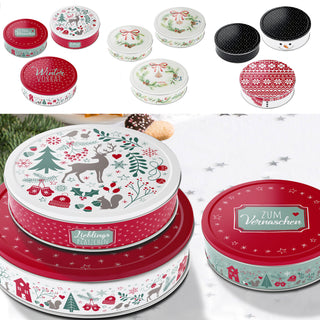 Gebäckdosen 3er Set "Nostalgie" / "Wintervorrat" / "Schneeman"3 Größen Metall Weihnachtskekse Weihnachtsgebäck Keksdose Dose Weihnachtsdose